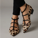 Bridget | Balerini cu toc și barete, print leopard