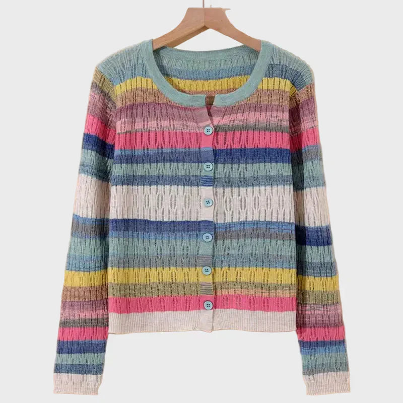 Birgit | Cardigan tricotat cu design retro în dungi Birgit