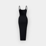 Victoria | Midi dress with open back and minimalist aesthetic