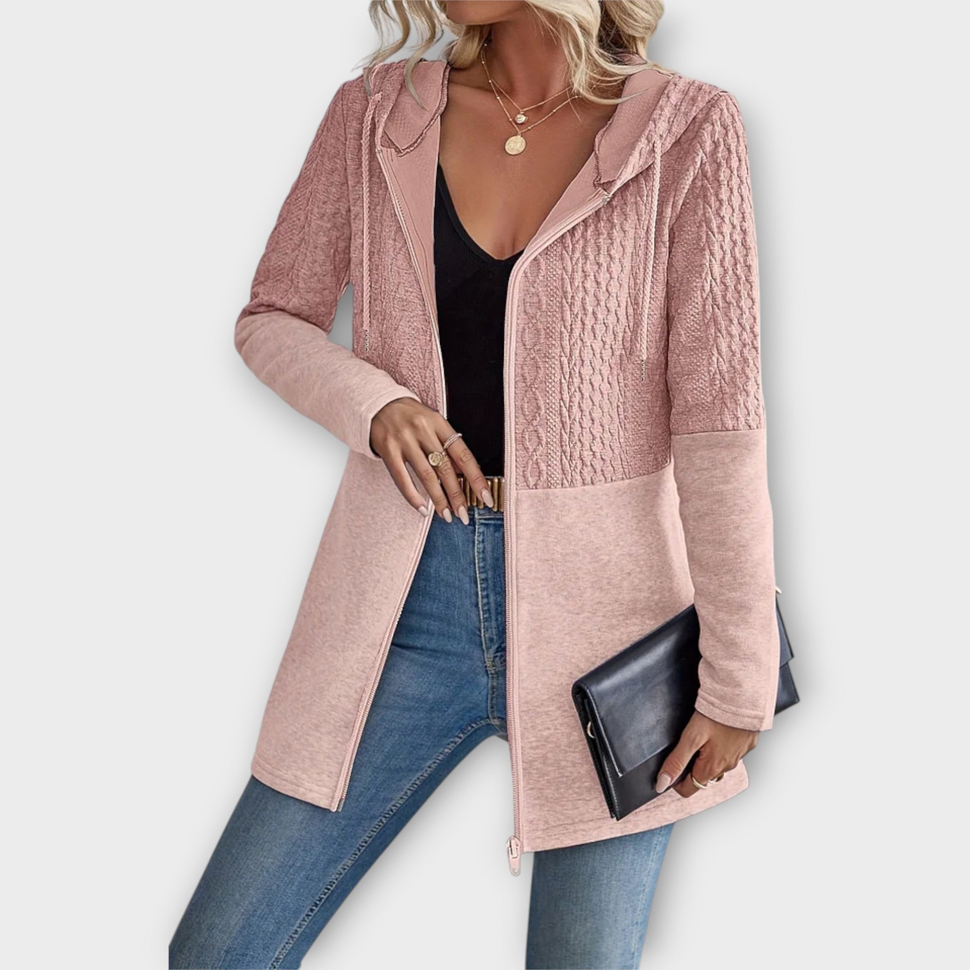 Mariliis | Cardigan elegant cu glugă și detalii moderne Mariliis