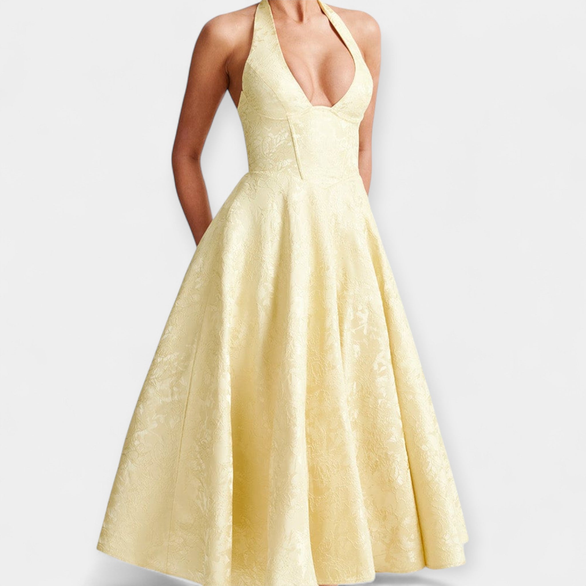 Joana | Rochie midi, cu spate decupat și corset