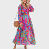 Angelina | Rochie florală lungă, cu decolteu în V