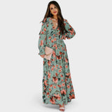 Angelina | Rochie florală lungă, cu decolteu în V