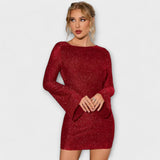 Constança | Sparkling dress with open back and long sleeves