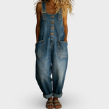 Rocio - Lahe denim kombinesoon reguleeritava klambriga | Salopetă denim Rocio cu cataramă ajustabilă