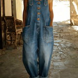 Rocio - Lahe denim kombinesoon reguleeritava klambriga | Salopetă denim Rocio cu cataramă ajustabilă