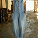 Rocio - Lahe denim kombinesoon reguleeritava klambriga | Salopetă denim Rocio cu cataramă ajustabilă