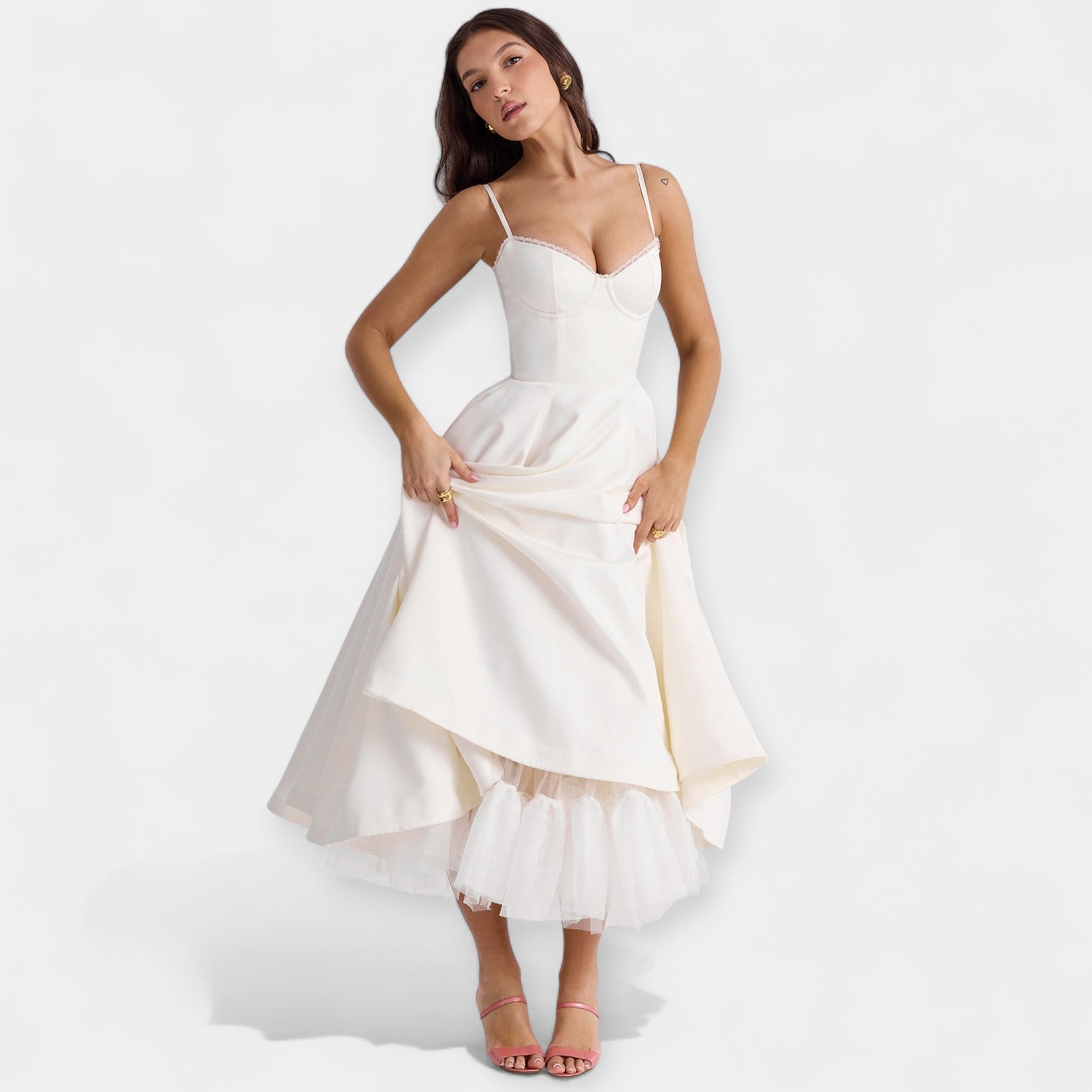Amaya | Rochie midi, cu tulle, romantică și cu buzunare