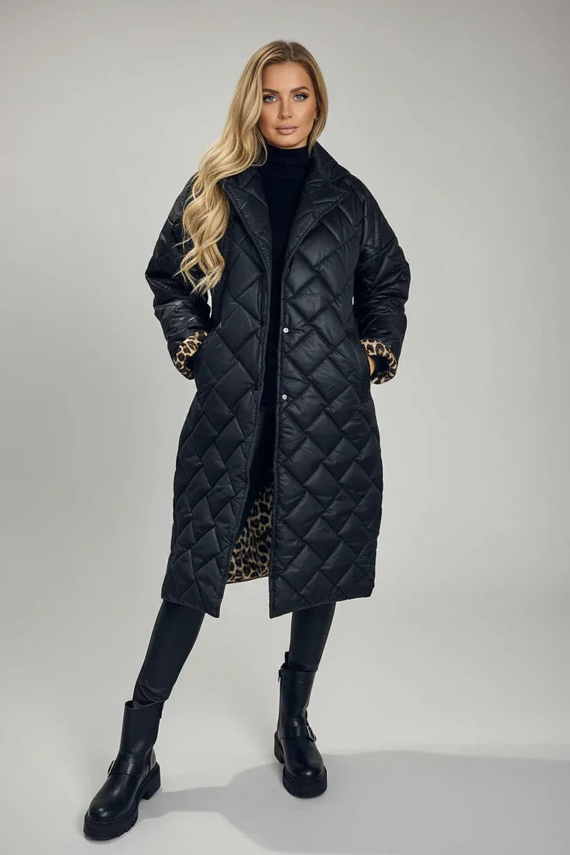 Roxana | Palton matlasat premium cu căptușeală cu print leopard