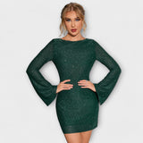 Constança | Sparkling dress with open back and long sleeves