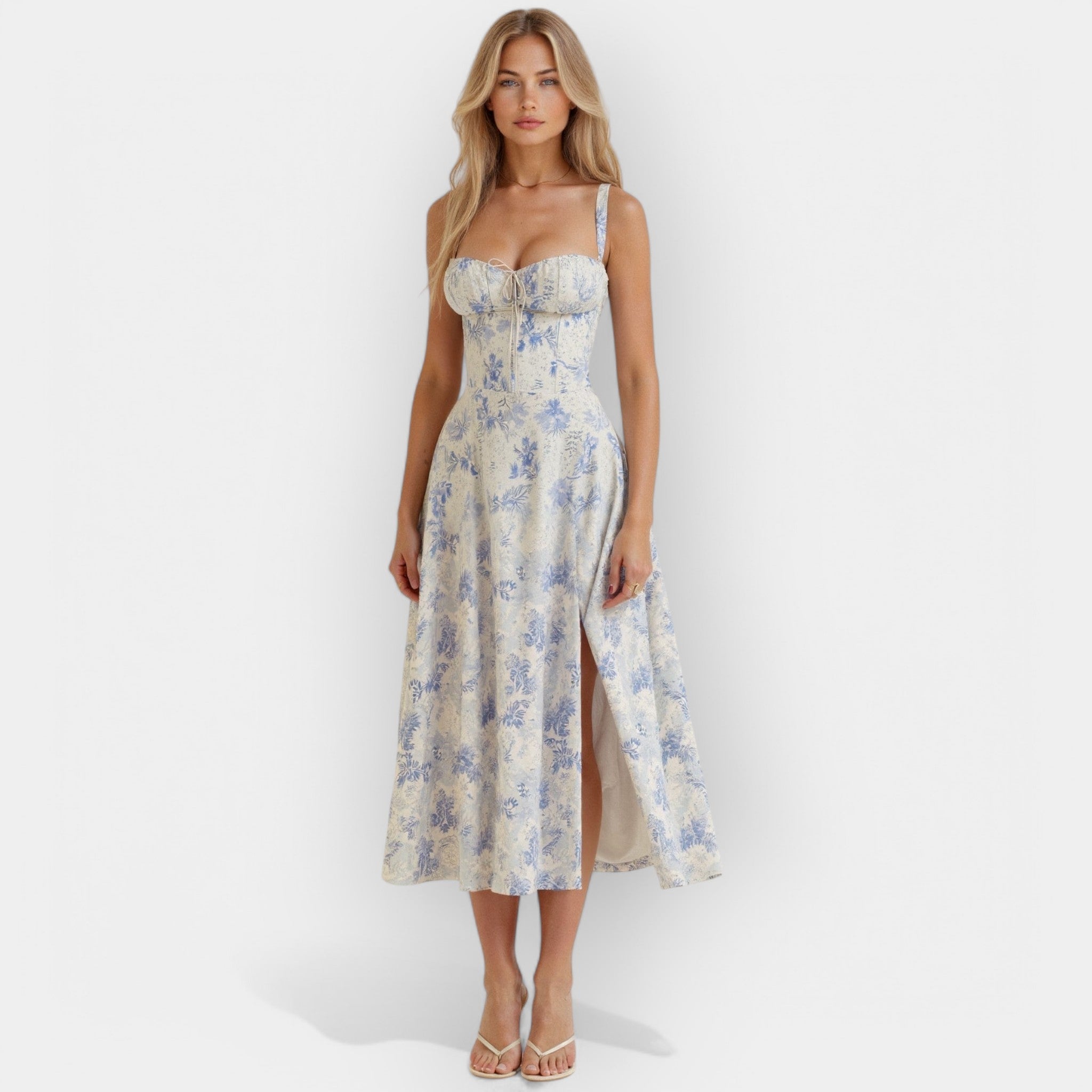 Gabriela | Rochie midi cu corset, siluetă feminină și structurată