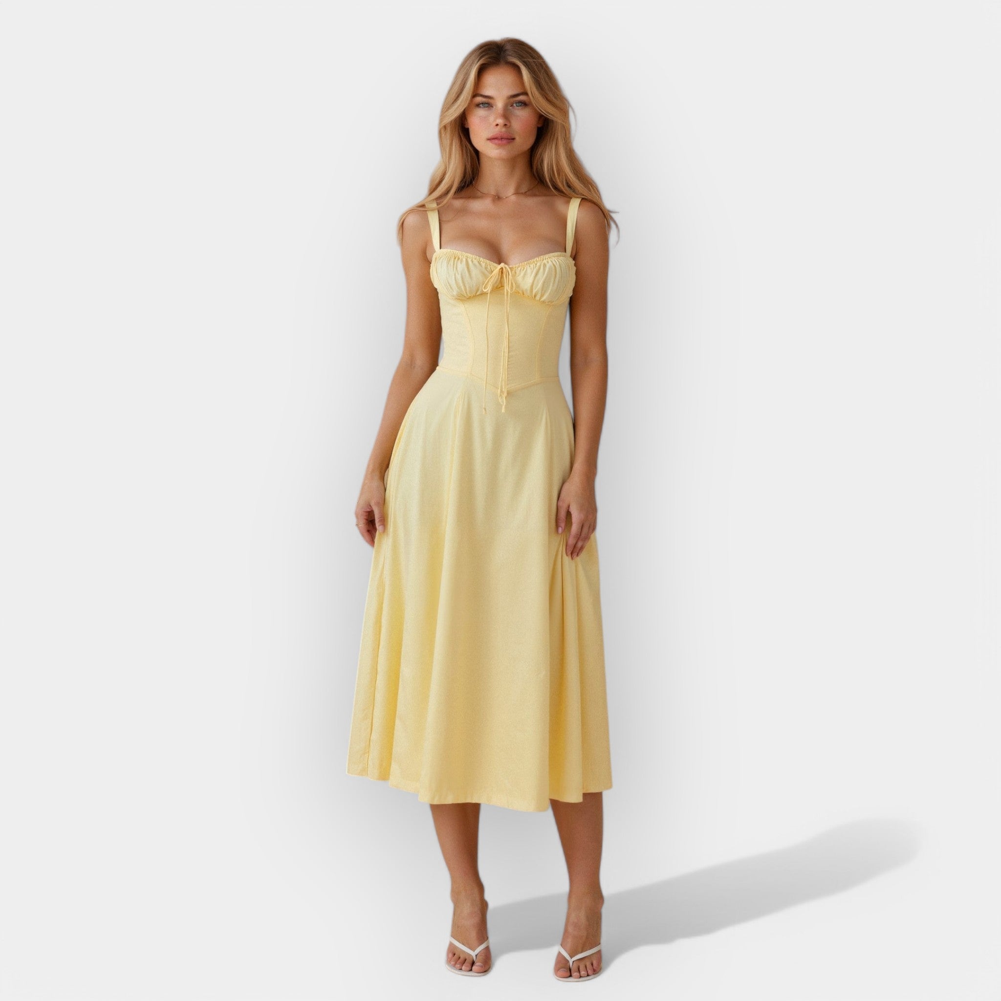 Gabriela | Rochie midi cu corset, siluetă feminină și structurată