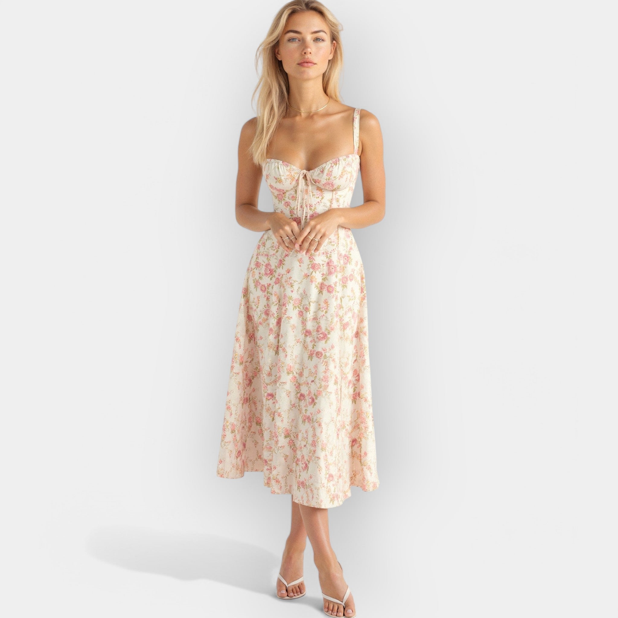 Gabriela | Rochie midi cu corset, siluetă feminină și structurată