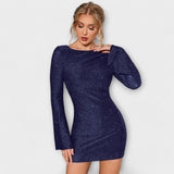 Constança | Sparkling dress with open back and long sleeves