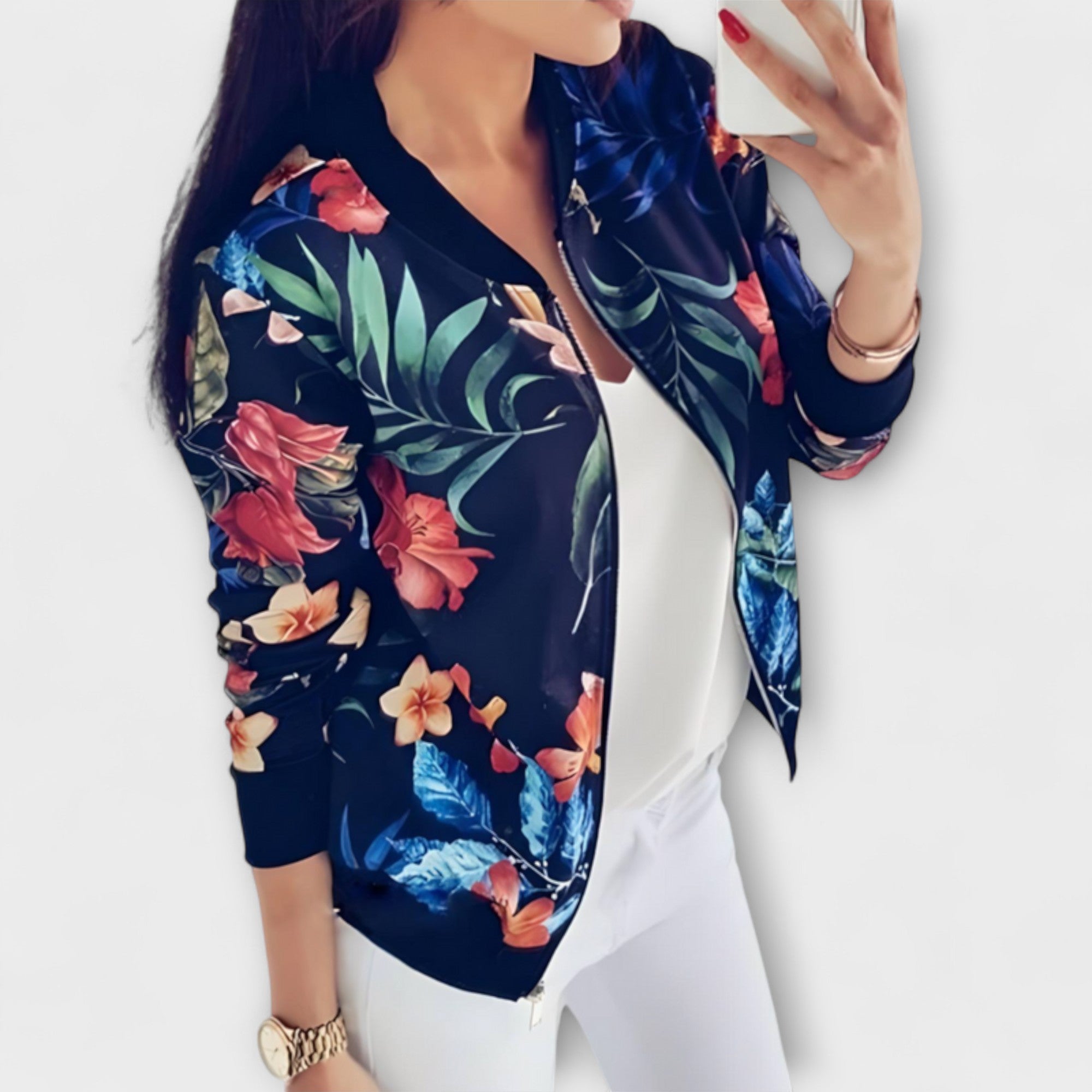 Andreia | Bomber jacket elegant cu model floral Andreia