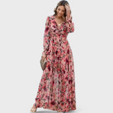 Angelina | Rochie florală lungă, cu decolteu în V