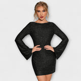 Constança | Sparkling dress with open back and long sleeves