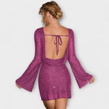 Constança | Sparkling dress with open back and long sleeves