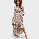 Angelina | Rochie florală lungă, cu decolteu în V